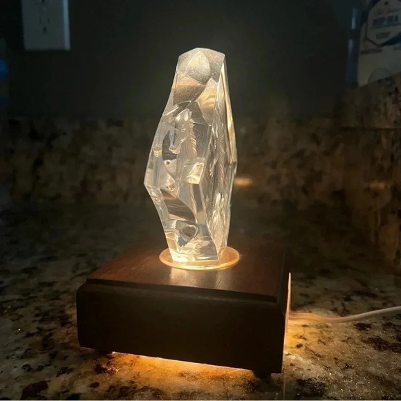 Unicorn Crystal Glass Laser Etched Hologram Lighted Wooden Base Plug In Triangle - Picture 10 of 11